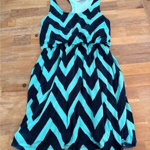 Honey Belle Chevron Racerback Dress in Teal and Navy Blue